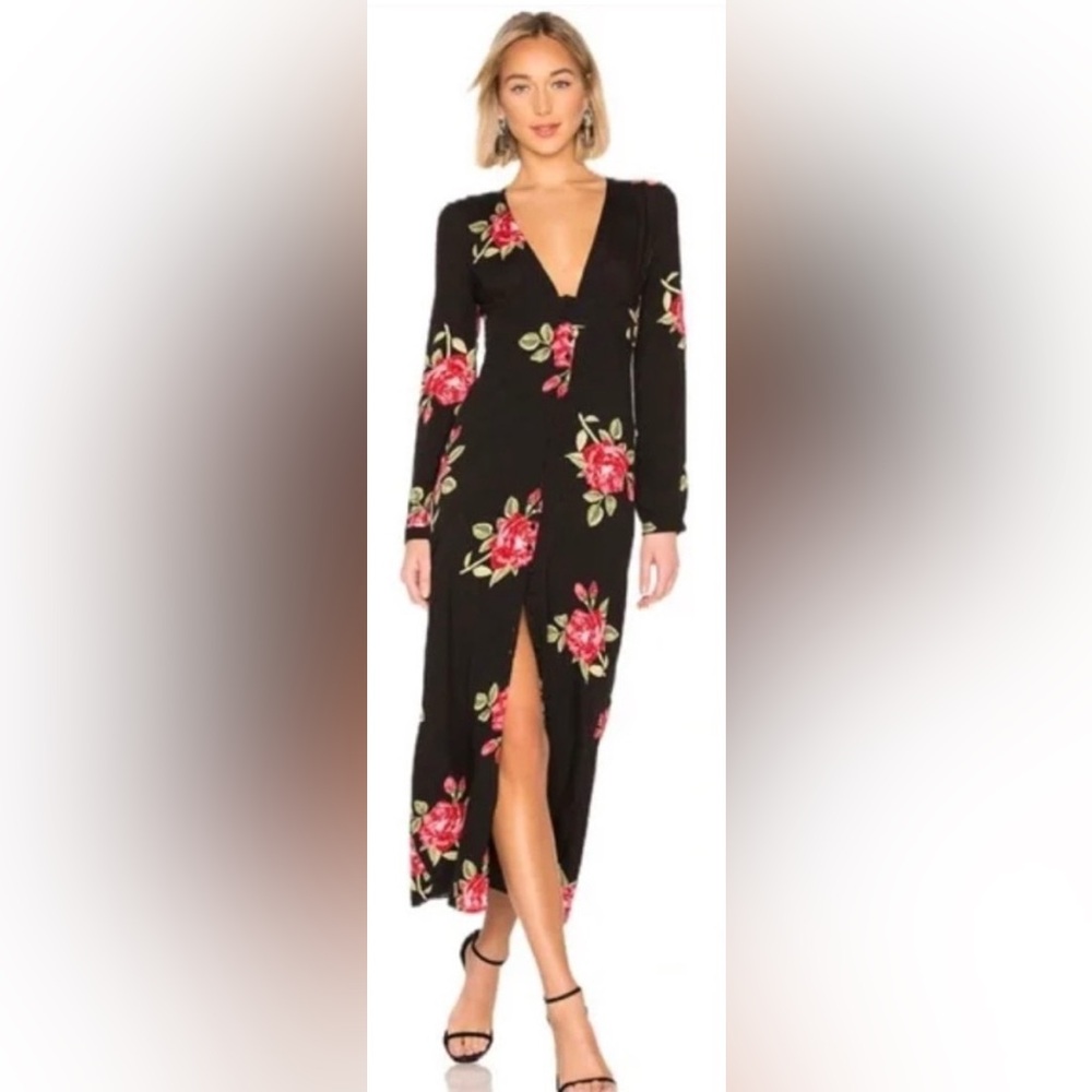 AMUSE Society Rose Print Button Front Maxi Dress